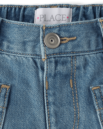 Girls Patch Pocket Relaxed Denim Shortie Shorts