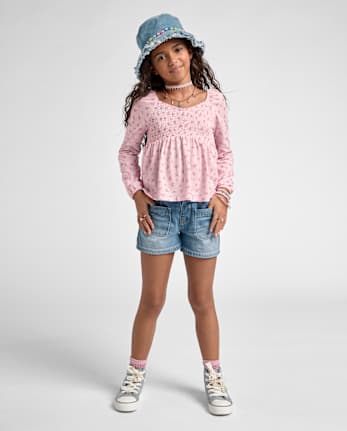 Girls Patch Pocket Relaxed Denim Shortie Shorts