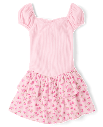 Girls Floral Tiered V-Waist Dress