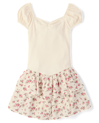 Girls Floral Tiered V-Waist Dress