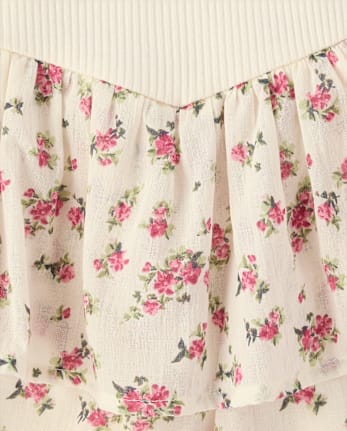 Girls Floral Tiered V-Waist Dress