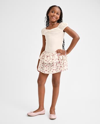 Girls Floral Tiered V-Waist Dress