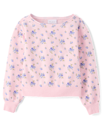 Girls Floral Off Shoulder Fleece Sweatshirt