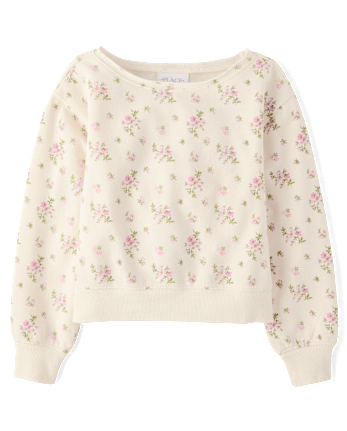 Girls Floral Off Shoulder Fleece Sweatshirt