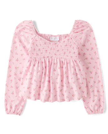 Girls Floral Smocked Peplum Top