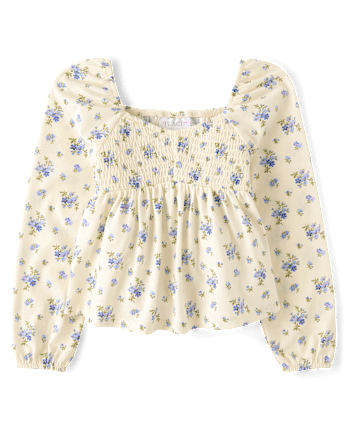 Girls Floral Smocked Peplum Top