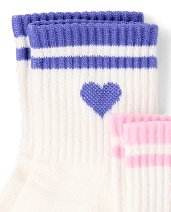 Lot de 6 paires de chaussettes mi-mollet rembourrées à rayures et cœurs pour filles