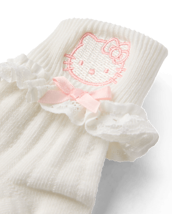 Girls Hello KittyÂ® Embroidered Ruffle Pointelle Turn Cuff Socks 2-Pack