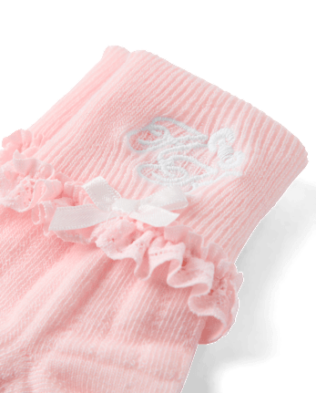 Girls Hello KittyÂ® Embroidered Ruffle Pointelle Turn Cuff Socks 2-Pack