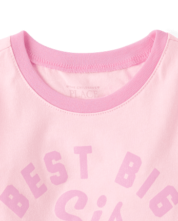 T-shirt graphique à bordure contrastée pour bébés et petites filles, meilleure grande sœur