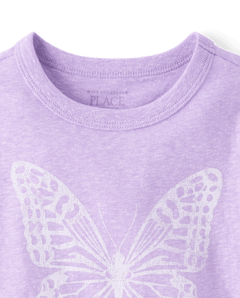 T-shirt graphique décontracté à papillon chiné pour bébés et petites filles