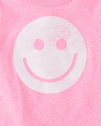 Baby And Toddler Girls Marled Happy Face Relaxed Graphic Tee