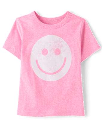 Baby And Toddler Girls Marled Happy Face Relaxed Graphic Tee