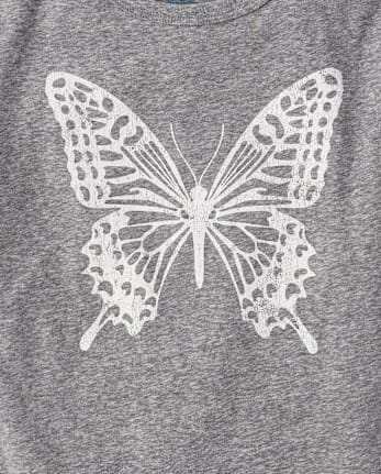 Girls Marled Butterfly Oversized Graphic Tee