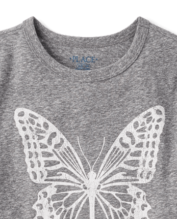 Girls Marled Butterfly Relaxed Graphic Tee