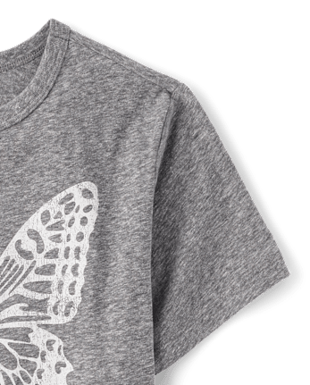Girls Marled Butterfly Relaxed Graphic Tee