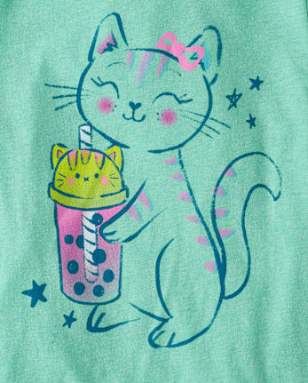 Girls Cat Drink Graphic Tee
