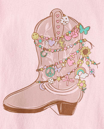Girls Cowgirl Boot Charm Graphic Tee