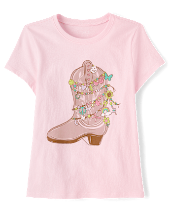 Girls Cowgirl Boot Charm Graphic Tee
