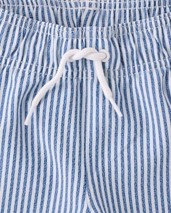 Boys Striped Seersucker Swim Trunks