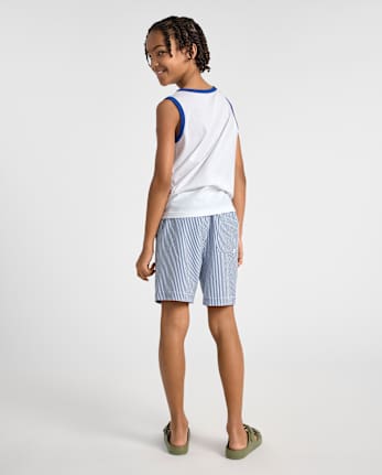 Boys Striped Seersucker Swim Trunks