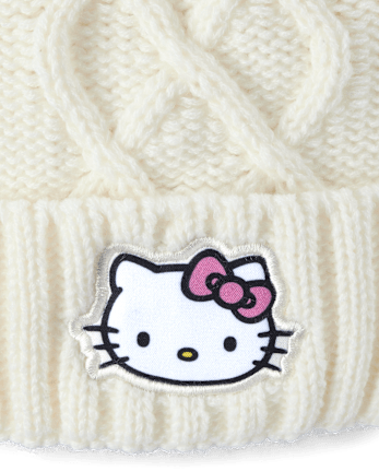 Girls Hello Kitty® Cable Knit Pom Pom Beanie