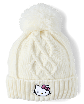 Girls Hello Kitty® Cable Knit Pom Pom Beanie