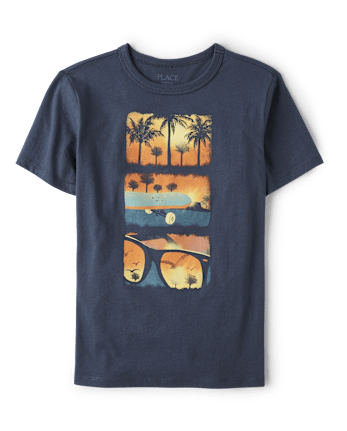 T-shirt graphique pour garçon, motif scène de plage