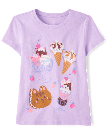 Girls Cat Ice Cream Graphic Tee