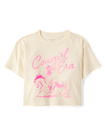 Girls Cowgirl Era Boxy Cropped Graphic Tee