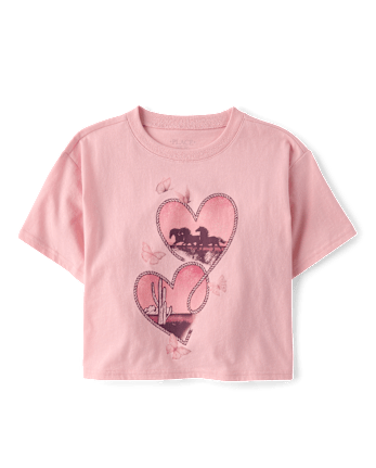 Girls Western Hearts Relaxed Cropped Graphic Tee