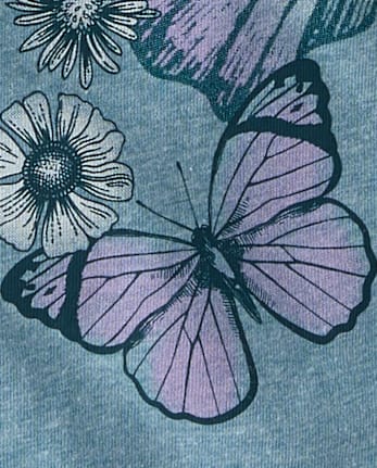 Girls Marled Butterfly Relaxed Cropped Graphic Tee