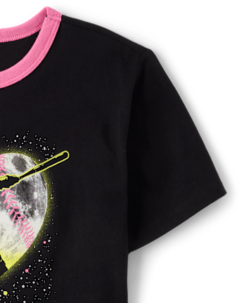 Girls Softball Relaxed Graphic Ringer Tee