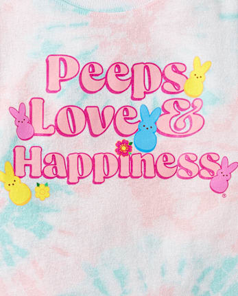 T-shirt graphique court oversize à motif tie-dye « Amour et bonheur » pour filles Peeps® Pâques