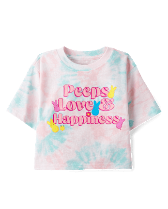 T-shirt graphique court oversize à motif tie-dye « Amour et bonheur » pour filles Peeps® Pâques