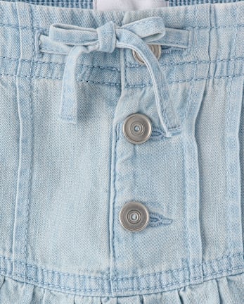 Girls Pintuck Snap Chambray Skort