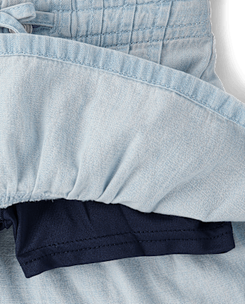 Girls Pintuck Snap Chambray Skort