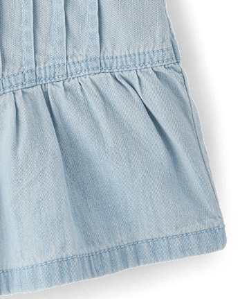 Jupe-short en chambray à plis et boutons-pression pour fille