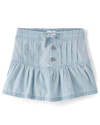 Girls Pintuck Snap Chambray Skort