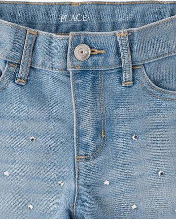 Short en jean à strass et étoiles pour filles