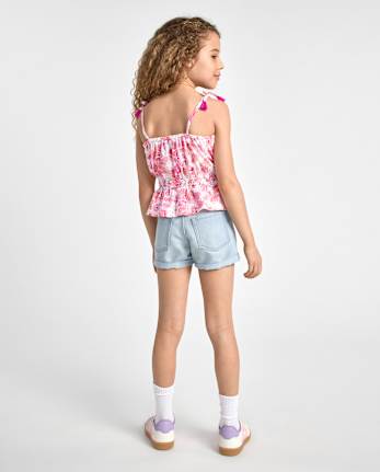 Girls Crochet Roll Cuff Shortie Jean Shorts