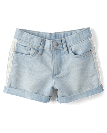 Girls Crochet Roll Cuff Shortie Jean Shorts