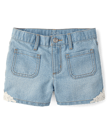 Girls Crochet Medallion Shortie Jeans Shorts