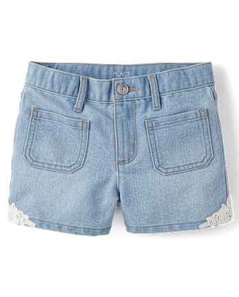 Girls Crochet Medallion Shortie Jeans Shorts