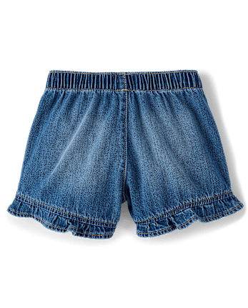 Girls Ruffle Pull On Shortie Jean Shorts