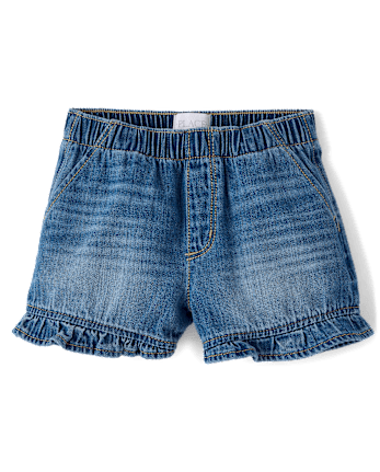 Girls Ruffle Pull On Shortie Jean Shorts