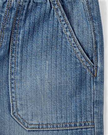 Girls Striped Baggy Midi Pull On Jean Shorts