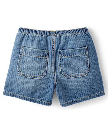 Girls Striped Baggy Midi Pull On Jean Shorts