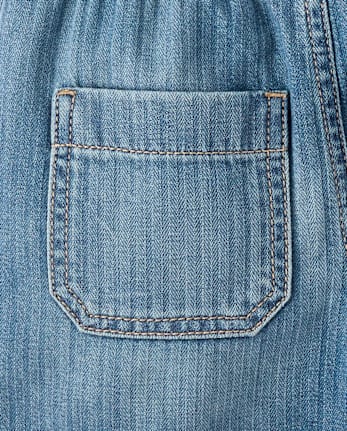Girls Striped Baggy Midi Pull On Jean Shorts