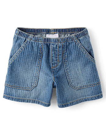 Girls Striped Baggy Midi Pull On Jean Shorts